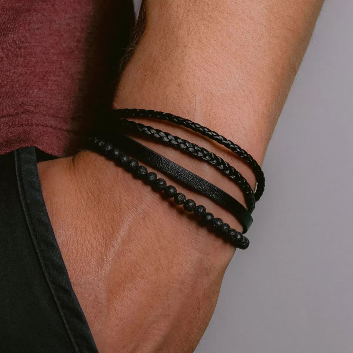 Cheap Jacques Lemans Lederarmband mit Lava Perlen