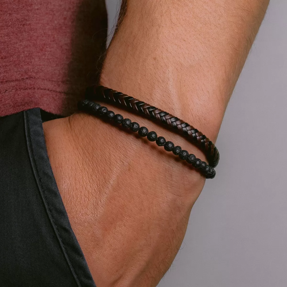 Cheap Jacques Lemans Lederarmband mit Lava Perlen