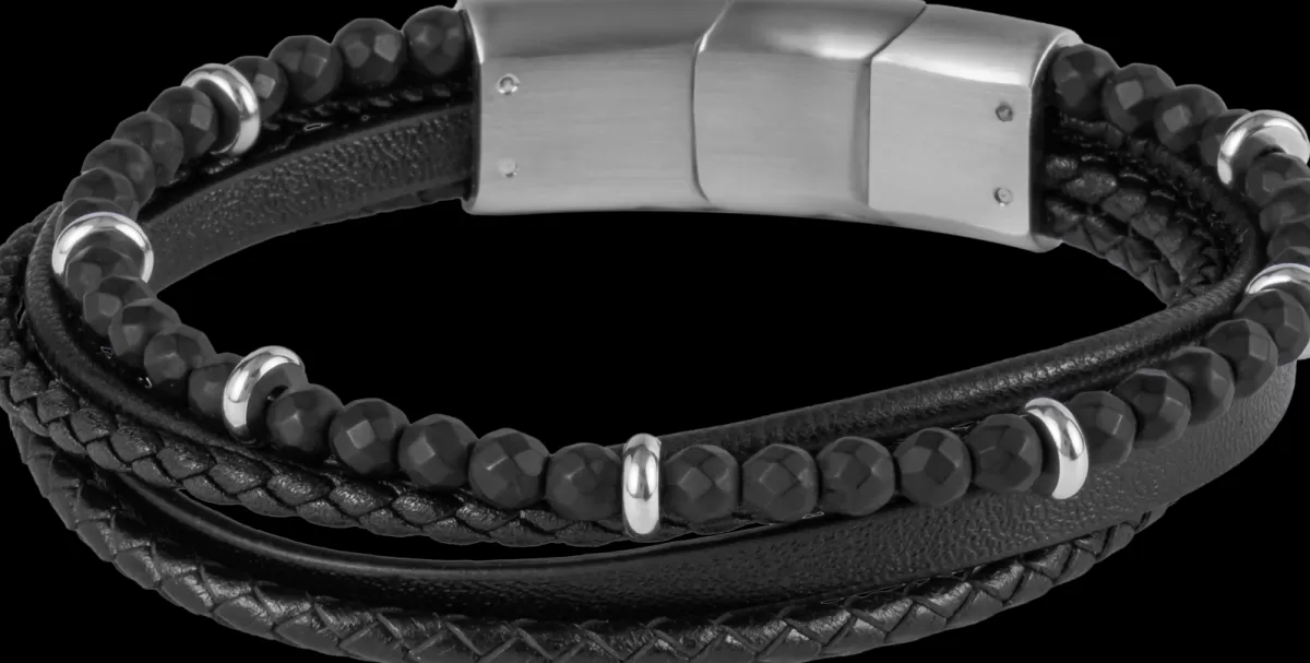 Online Jacques Lemans Lederarmband mit Onyx Perlen