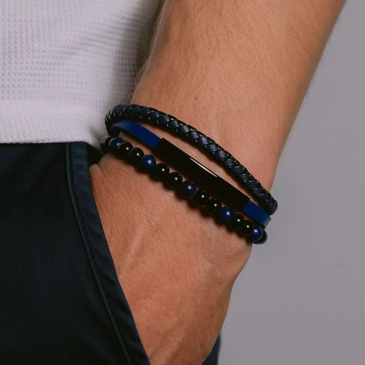 Clearance Jacques Lemans Lederarmband mit Onyx/Lapislazuli
