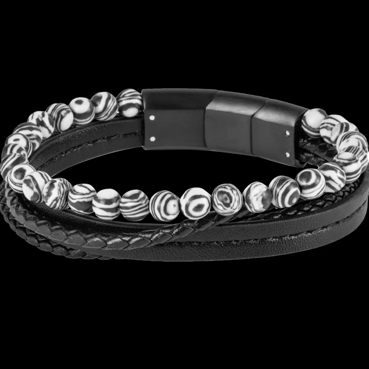 Fashion Jacques Lemans Lederarmband mit Zebra Jaspis