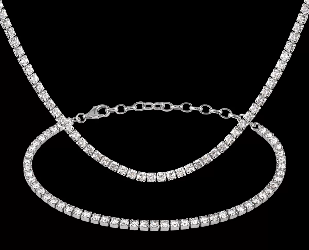 Cheap Jacques Lemans Tennis Nacklace-Bracelet-SET Silver with Topazes