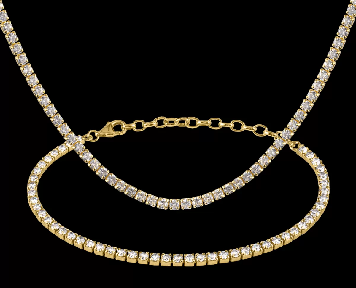 Clearance Jacques Lemans Tennis Nacklace-Bracelet-SET Sterling Silver goldplated with